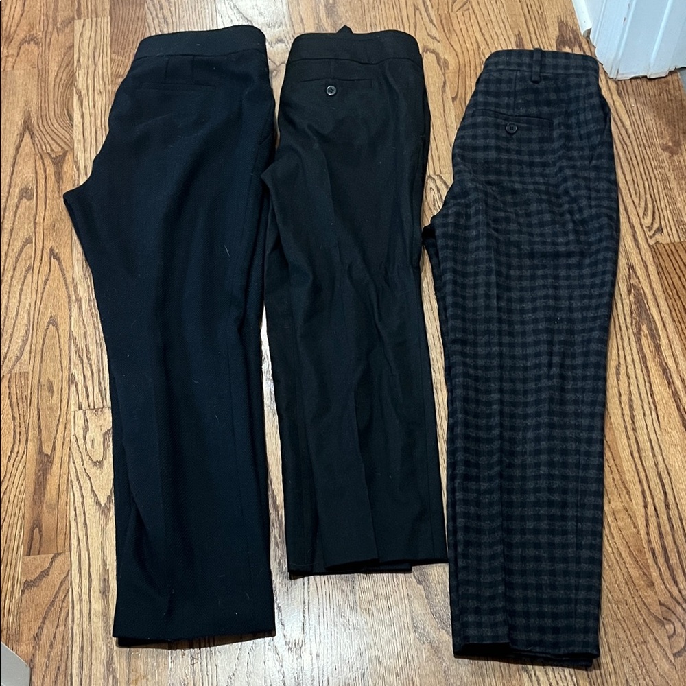 Women's Navy, Black and Charcoal Plaid Petite Dress Pants Trio